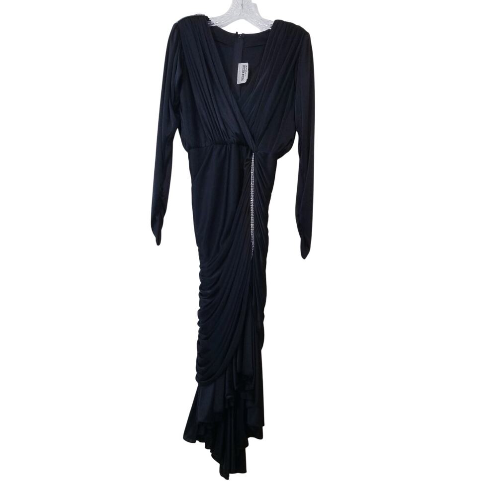 Vintage Susan Roselli for Vijack Black Satin Rhinestones Party Cocktail Dress